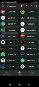 Cricfy Tv apk playlists screenshot
